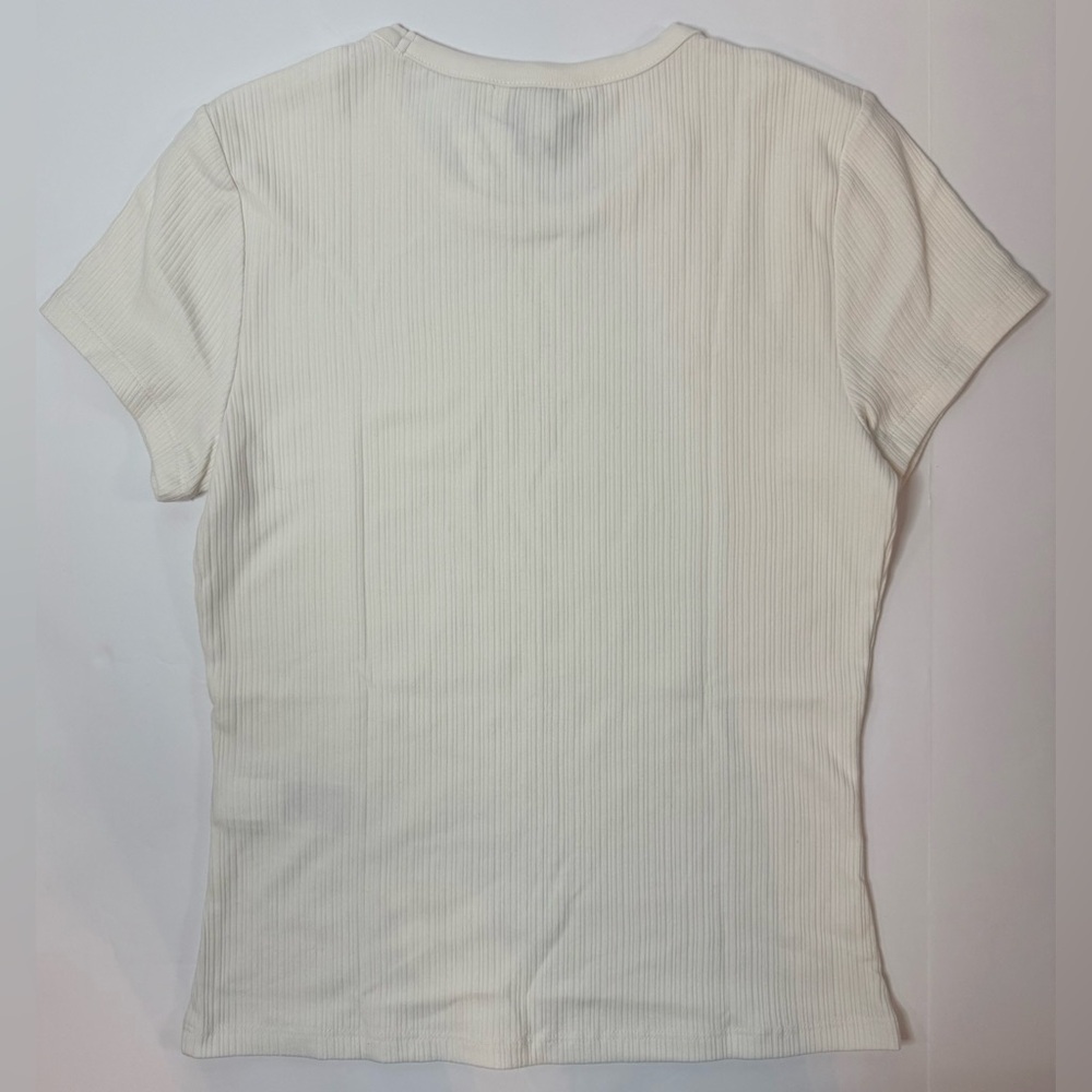 NWT Banana Republic Variegated Ribbed T-Shirt Snow Day White Size S - Picture 2 of 10